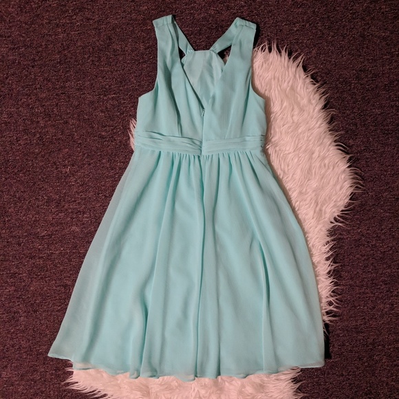 Davids Bridal Bridesmaid Dress Blue Chiffon Halter - Picture 3 of 8